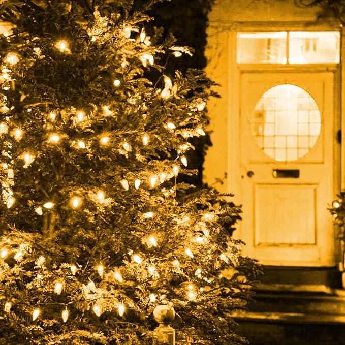 Dazzle Bright C6 Christmas String Lights, 100 LED 33 FT Outdoor Christmas Lights Waterproof Connectable, 8 Modes Lights for Indoor Outdoor Home Garden Yard Xmas Tree Decorations (Warm White)