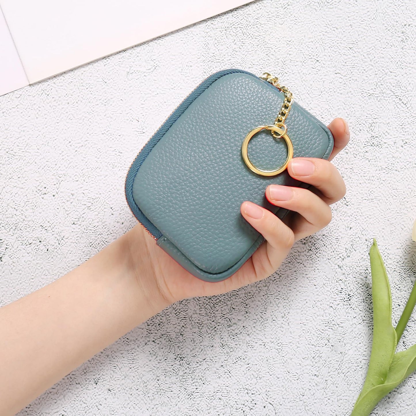 SENDEFN Mini Coin Purse Soft Leather Small Coin Pouch Purses Women Zipper Pocket with Key Ring