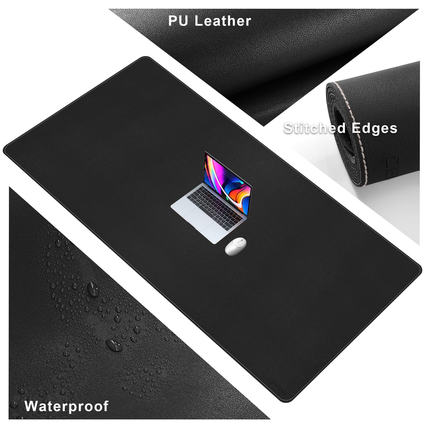 CENNBIE Leather Desk Mat, 63" x 31.4" Extra Large Desk Pad Blotter Protector, Extended Non-Slip Mouse Pad, Waterproof PU Leather Desk Mat on top of desks Large for Office and Home (Black)