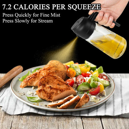 Ponpon Oil Sprayer for Cooking, 16oz Olive Oil Spray Bottle, Oil Dispenser for Kitchen for Barbecue, Salad, Cooking, Baking (Black)