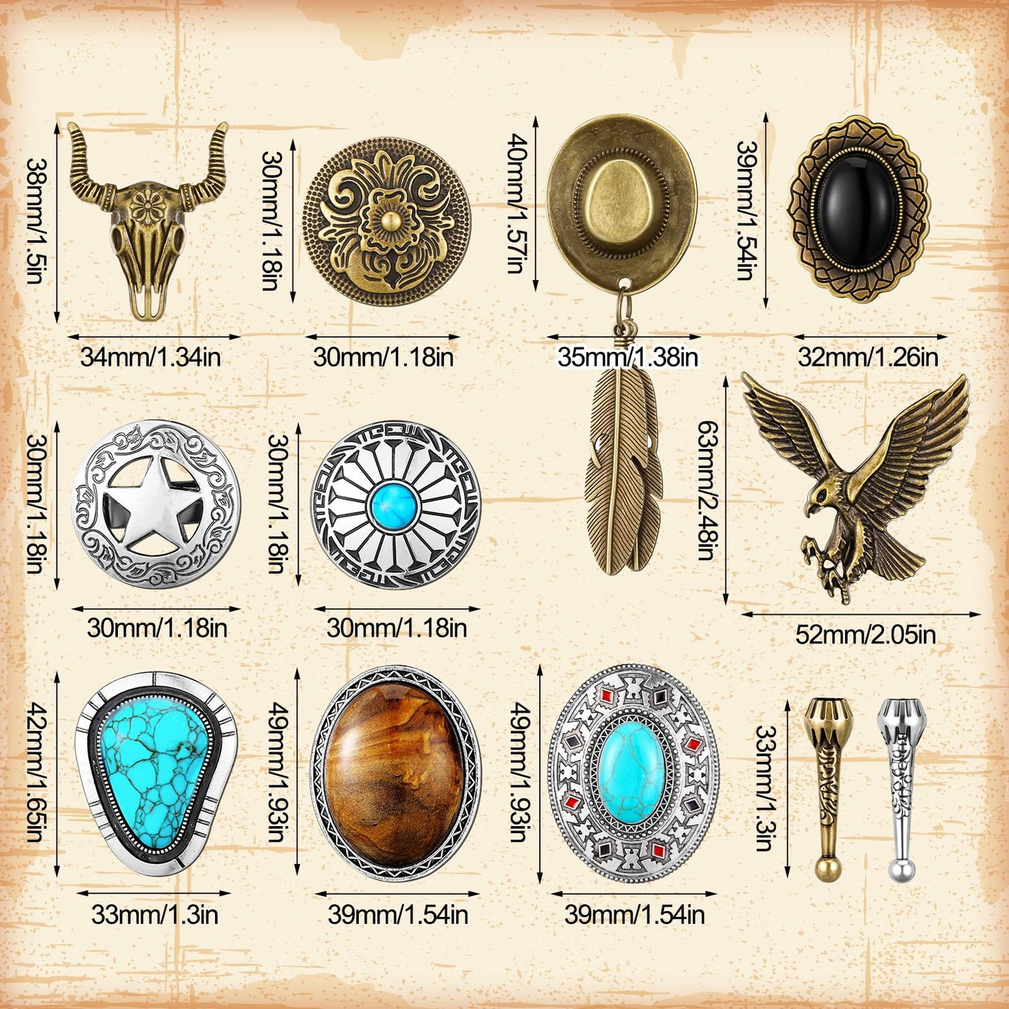 ShinyMatch 10 Pcs Bolo Tie for Men Women Western Cowboy Accessories Leather Necktie with Tiger Eye Stone Costume Accessories(Brown,Retro)