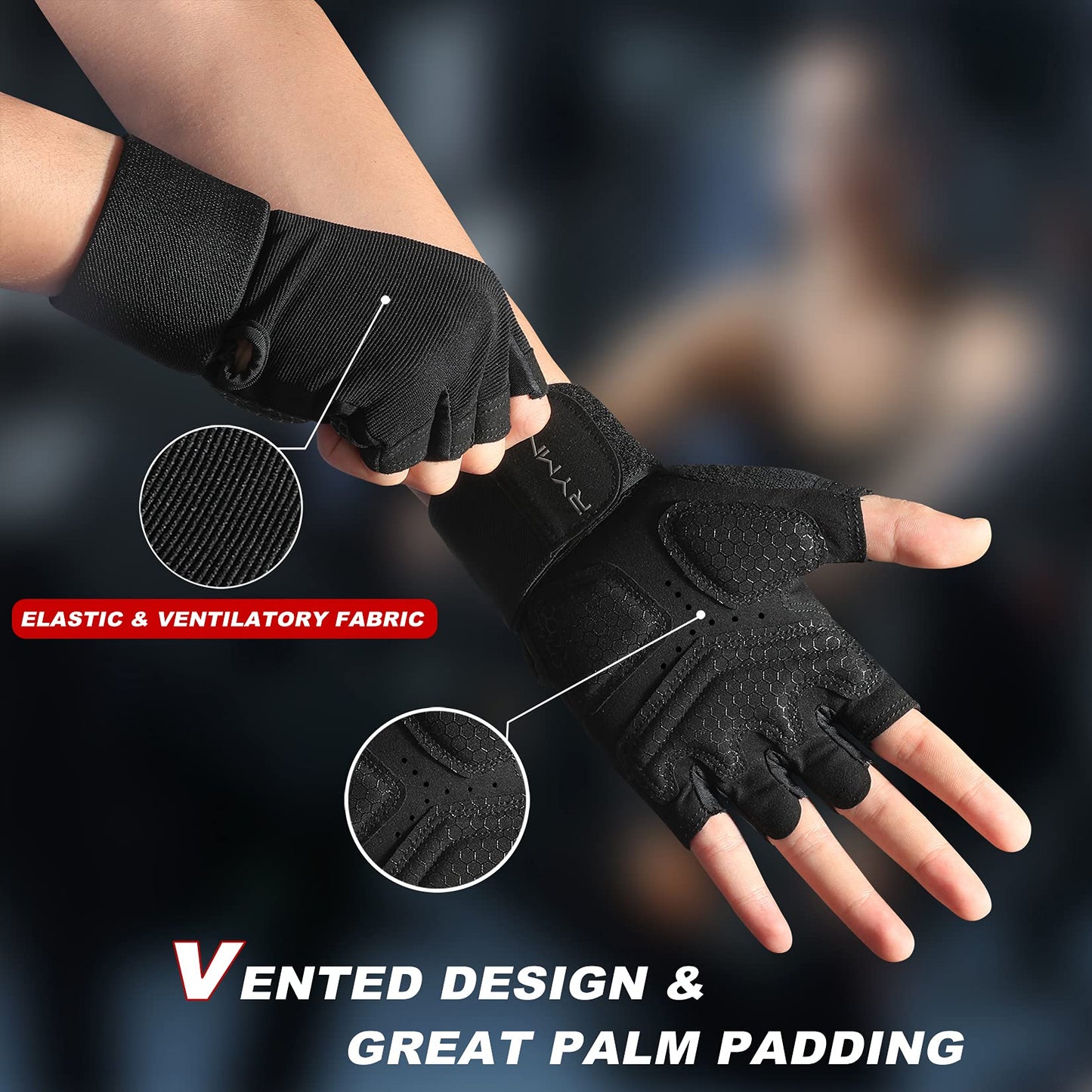 Workout Gloves with Wrist Wrap Support, Weight Lifting Gloves with Full Palm Protection & Extra Grip for Men Women Gym Exercise, Fitness, Weightlifting, Pull ups