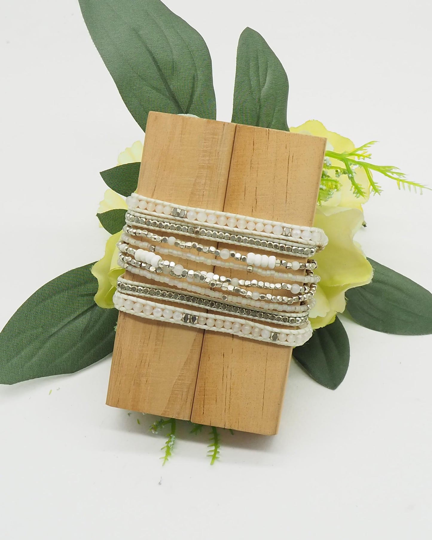 G2F DESIGN Bracelet for Women – Handmade Vegan Boho Natural Stone Layered Bracelet, Thailand Bohemian Stackable Beaded Wrap Bracelets (A13-Chantilly lace)