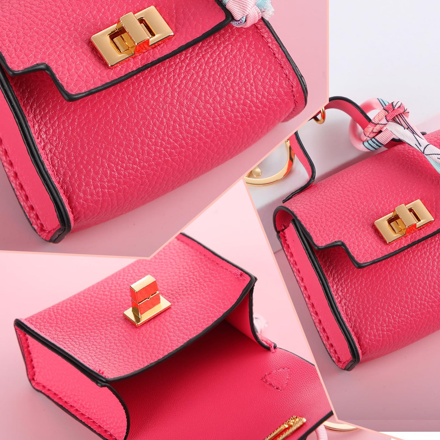 Liliaafar 8 Pcs Mini Backpack Keychain Mini Coin Purses for Women Cute PU Leather Makeup Bag with Keychain, Multi Pocket Card Holder Cable Organizer Giftable Zipper Pouch (Classics)
