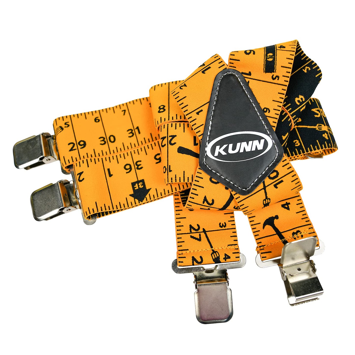 KUNN Men Suspender Tape Measure Pattern 2 inch Suspender Fully Strength Elastic with Heavy Duty Clip,Yellow Color