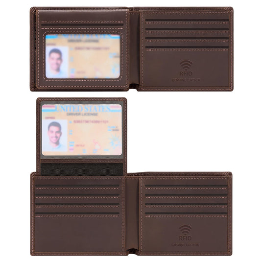 Travelambo Genuine Leather Wallet for Men with Gift Box - Handmade Bifold Stylish - Mens Wallets Rfid Blocking with 2 ID Windows