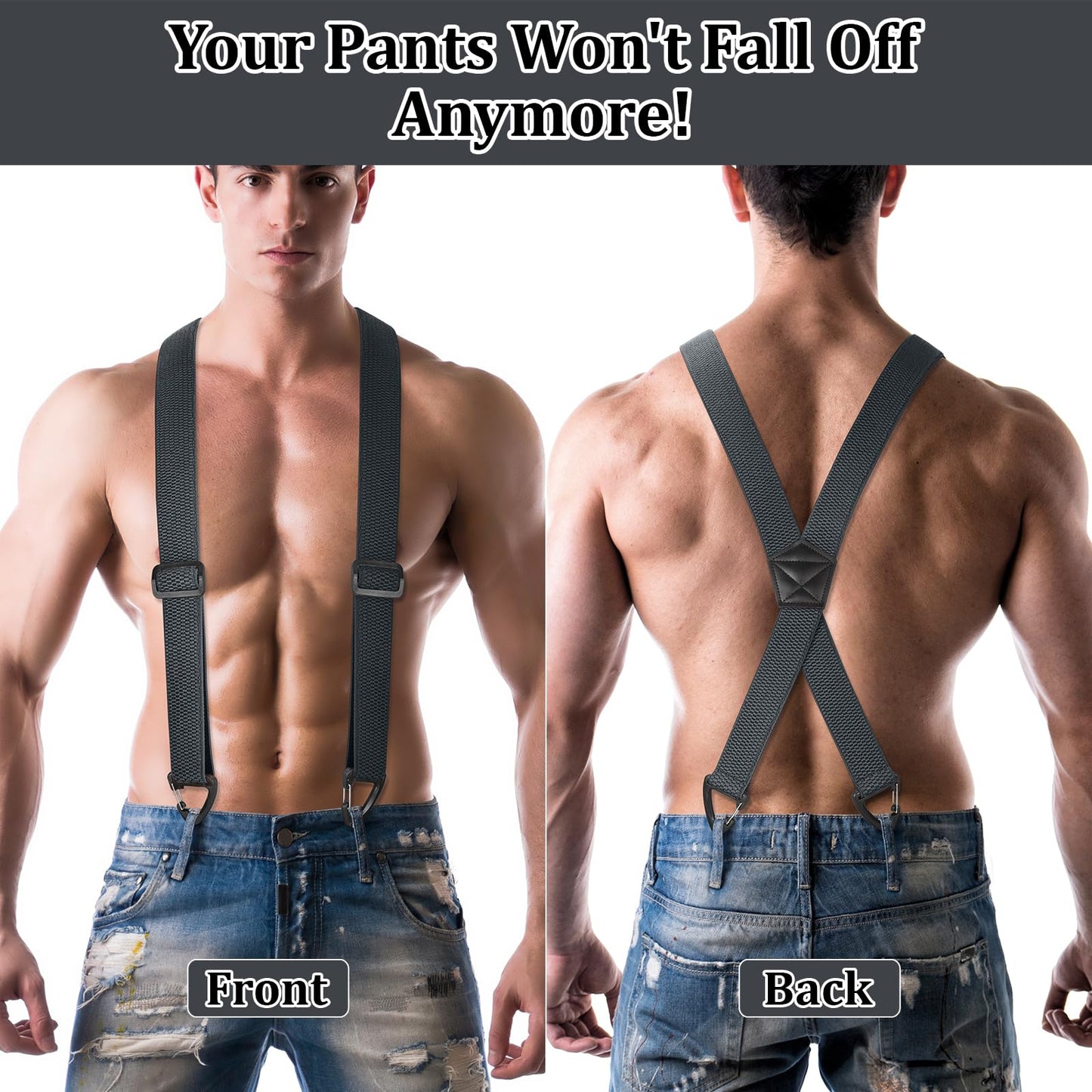 SUNEZLGO Suspenders for Men Heavy Duty, X Back Hidden Suspender 1.5" Under Clothing, Adjustable Work Suspenders for Men Women