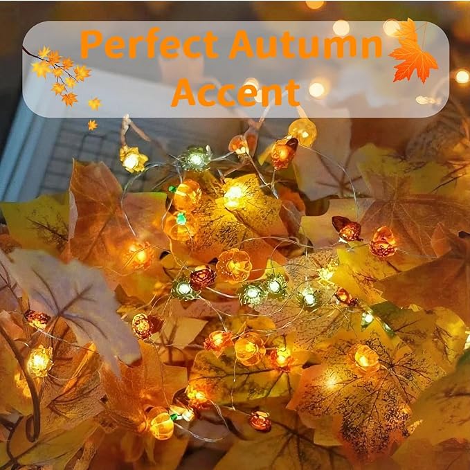 Fall Lights 10Ft 30 LEDs Fall Decorations Battery Operated Acorn 3D Pumpkin Maple Leaf String Lights for Home Autumn Garland Harvest Thanksgiving Party Christmas
