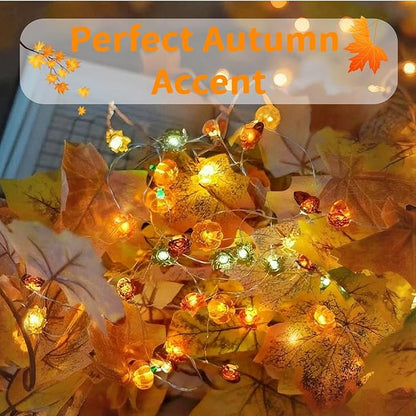 Fall Lights 10Ft 30 LEDs Fall Decorations Battery Operated Acorn 3D Pumpkin Maple Leaf String Lights for Home Autumn Garland Harvest Thanksgiving Party Christmas