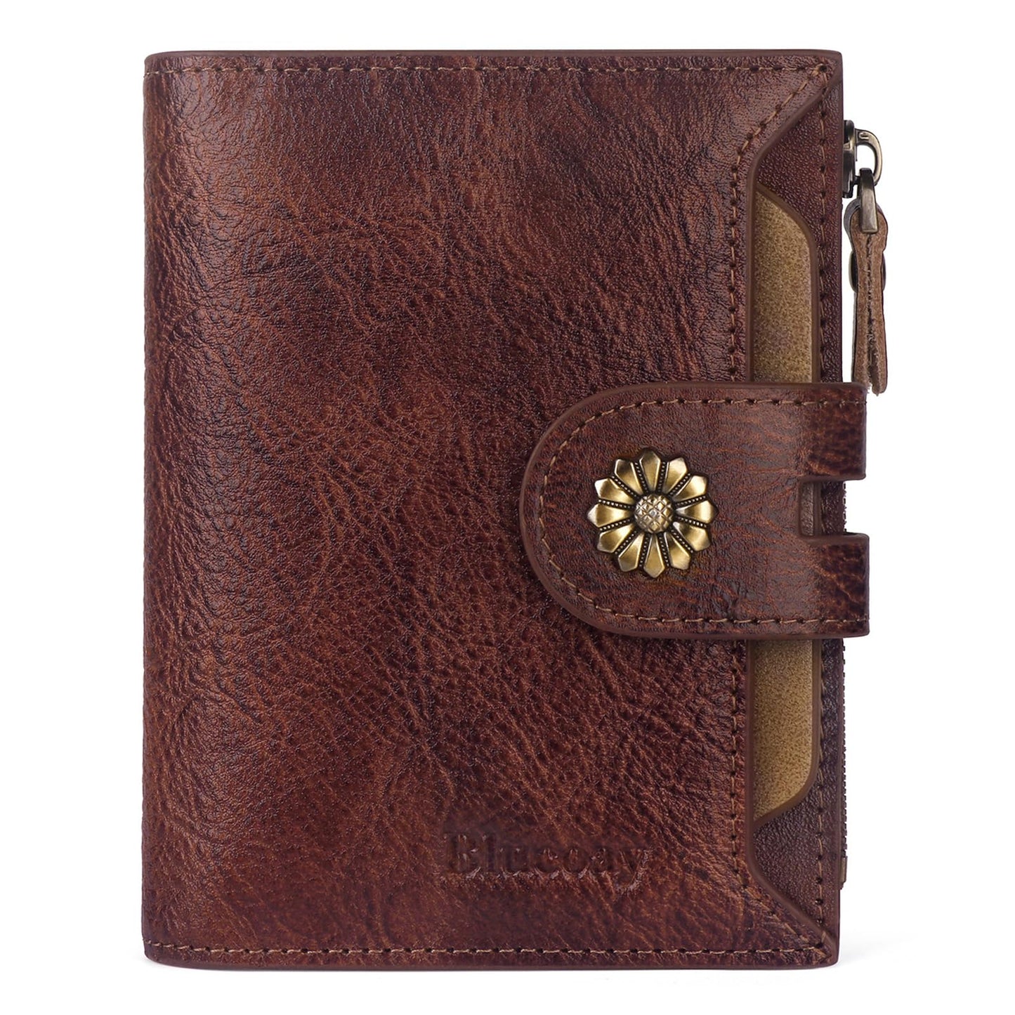 Blucoay Wallet Women,Rfid Blocking Leather Bifold Womens Wallet Compact Card Holder Small Wallet for Women with Removable ID Window Darkhkaki