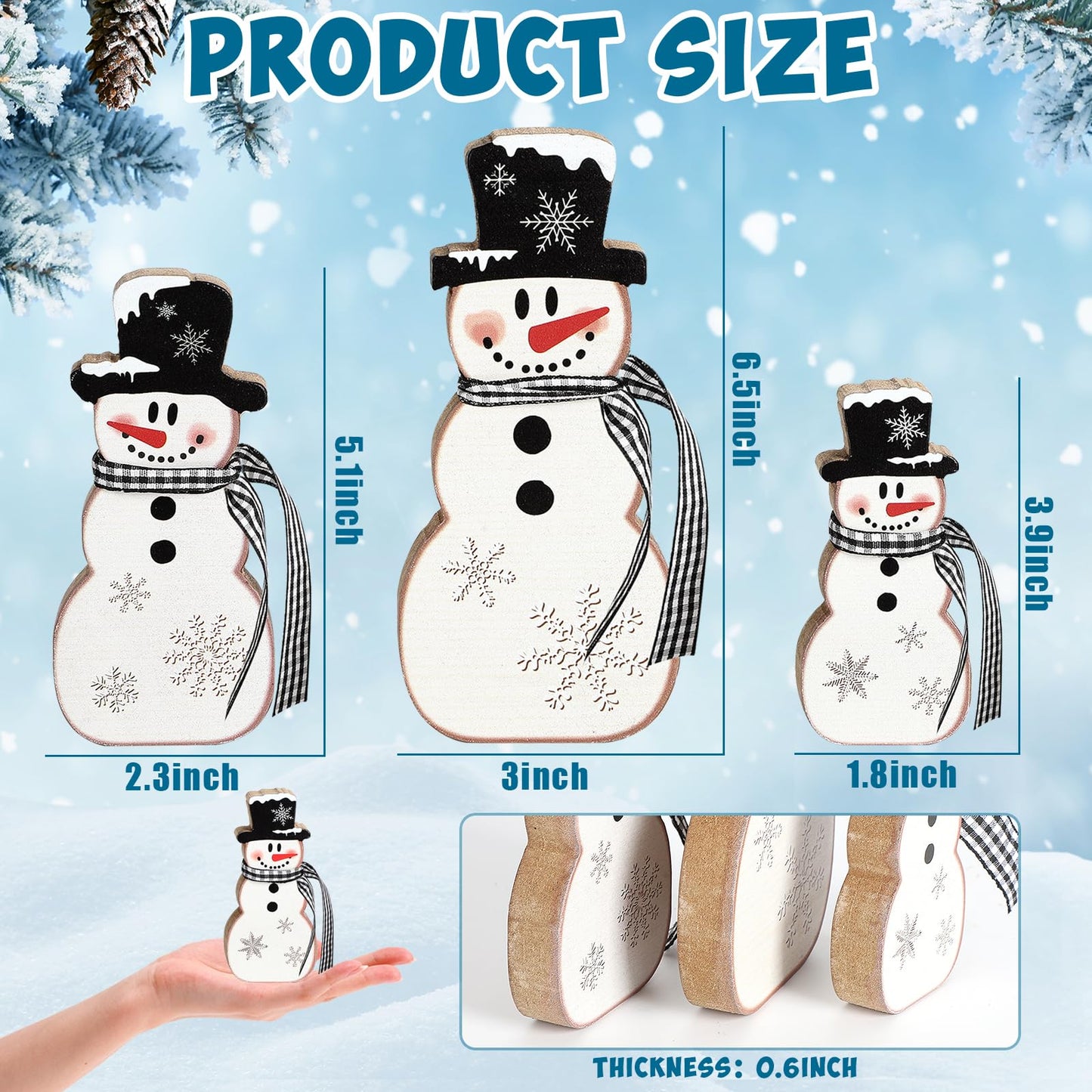 3 Pcs Christmas Snowman Table Decor Wooden Snowman Tables Centerpieces Block Winter Wood Tabletop Sign Rustic Merry Xmas Decorations Indoor for Tiered Tray Office Desk Shelf Home Mantel Holiday Party