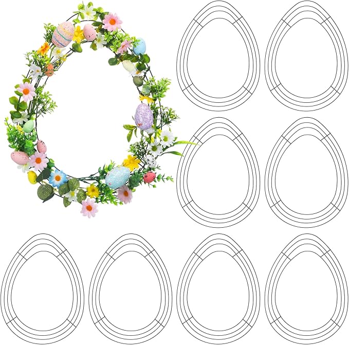 6 Pcs 12-16 inch Wreath Metal Frame Form Floral Garden Wire Wreath Form for DIY Craft Project Indoor Outdoor Holiday Hanging Decor(Egg)