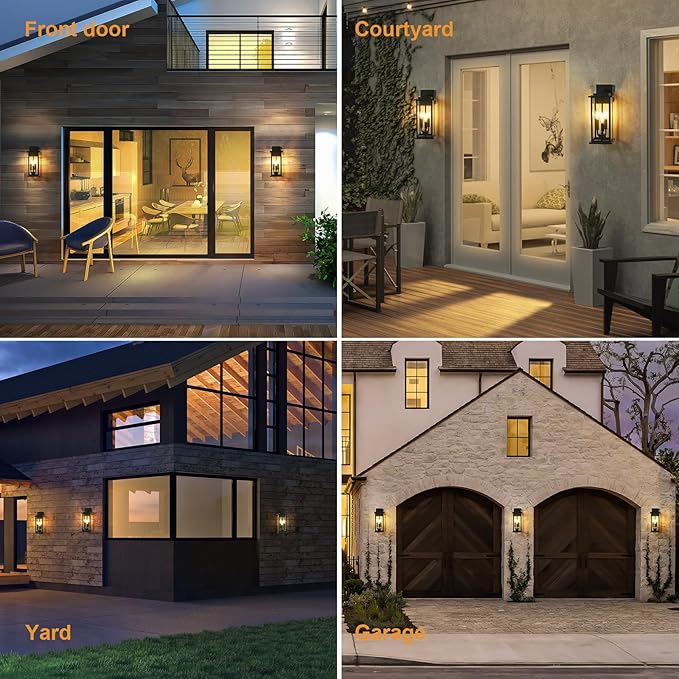 2-Pack 15" Outdoor Wall Lantern Candelabra 3-Light, Waterproof Exterior Wall Light Fixture with Clear Glass Front Porch Light Outdoor Wall Sconce, E12 Base Exterior Sconces for Garage