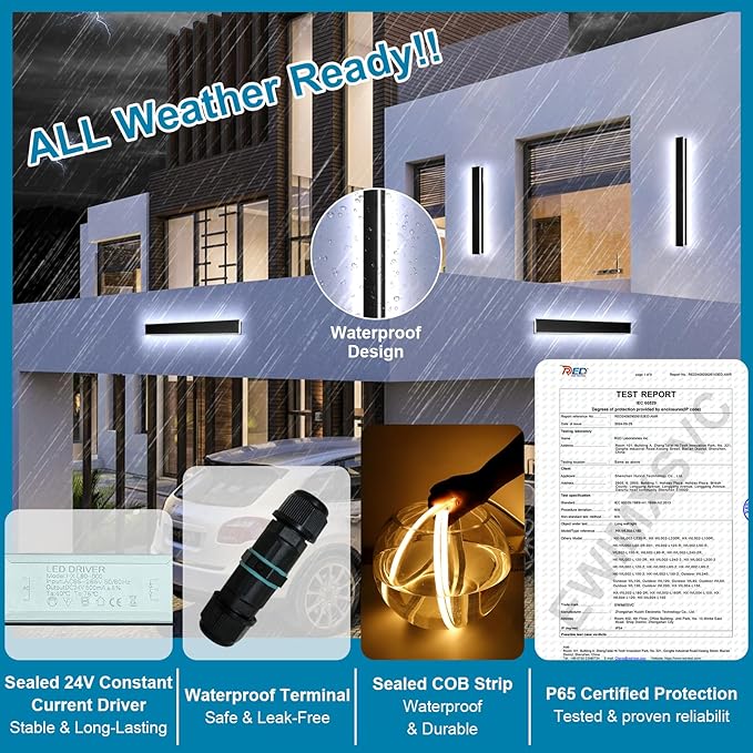 Modern Outdoor Wall Light, 2700k-6500k Dimmable Outdoor Wall Sconce 24inch Black Exterior Lights Wall Mount with Remote Control, IP65 Waterproof Anti-Rust Linear Long Porch Lights Outside