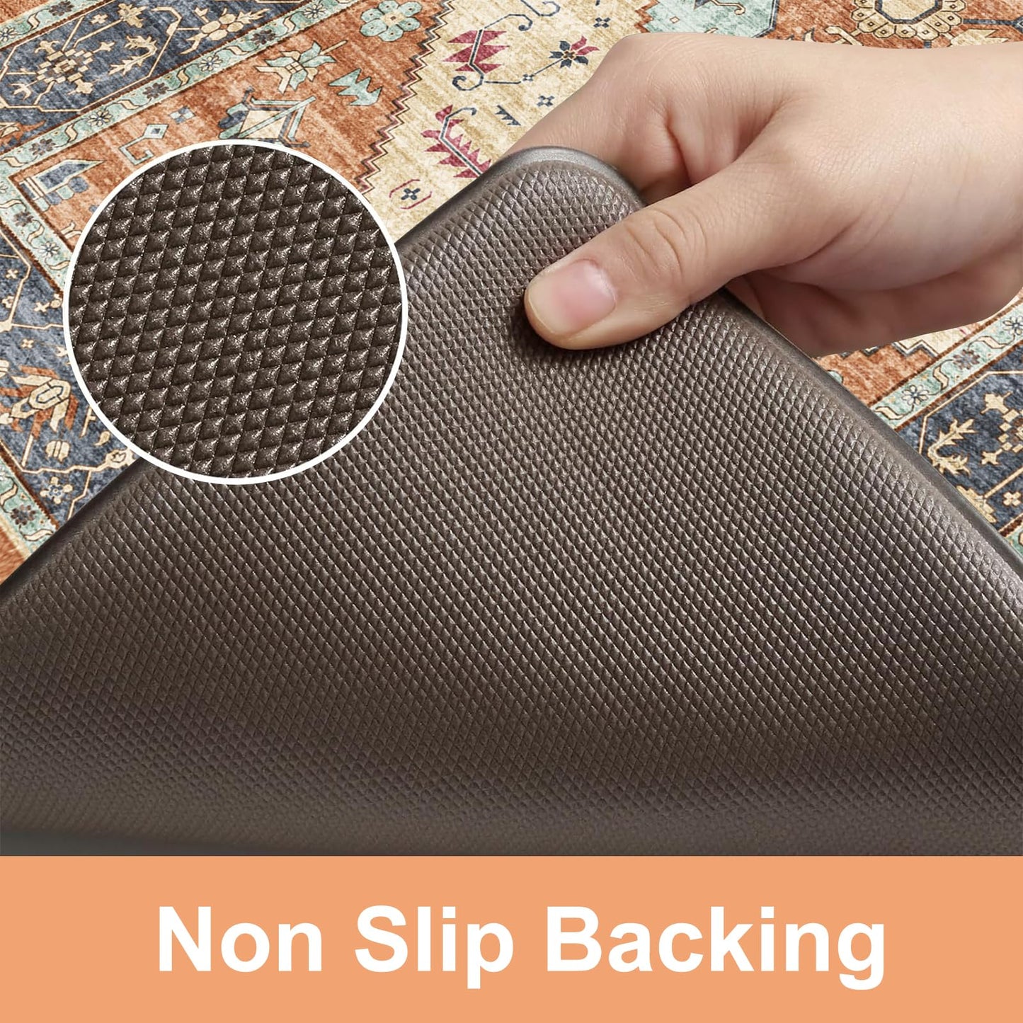 KIMODE Anti Fatigue Kitchen Mat for Floor, Boho Orange Kitchen Rugs Sets of 2, Cushioned Kitchen Floor Mats, Fall Kitchen Rugs Non Slip for Halloween Sink Laundry Desk Home 17"x47"+17"x29"