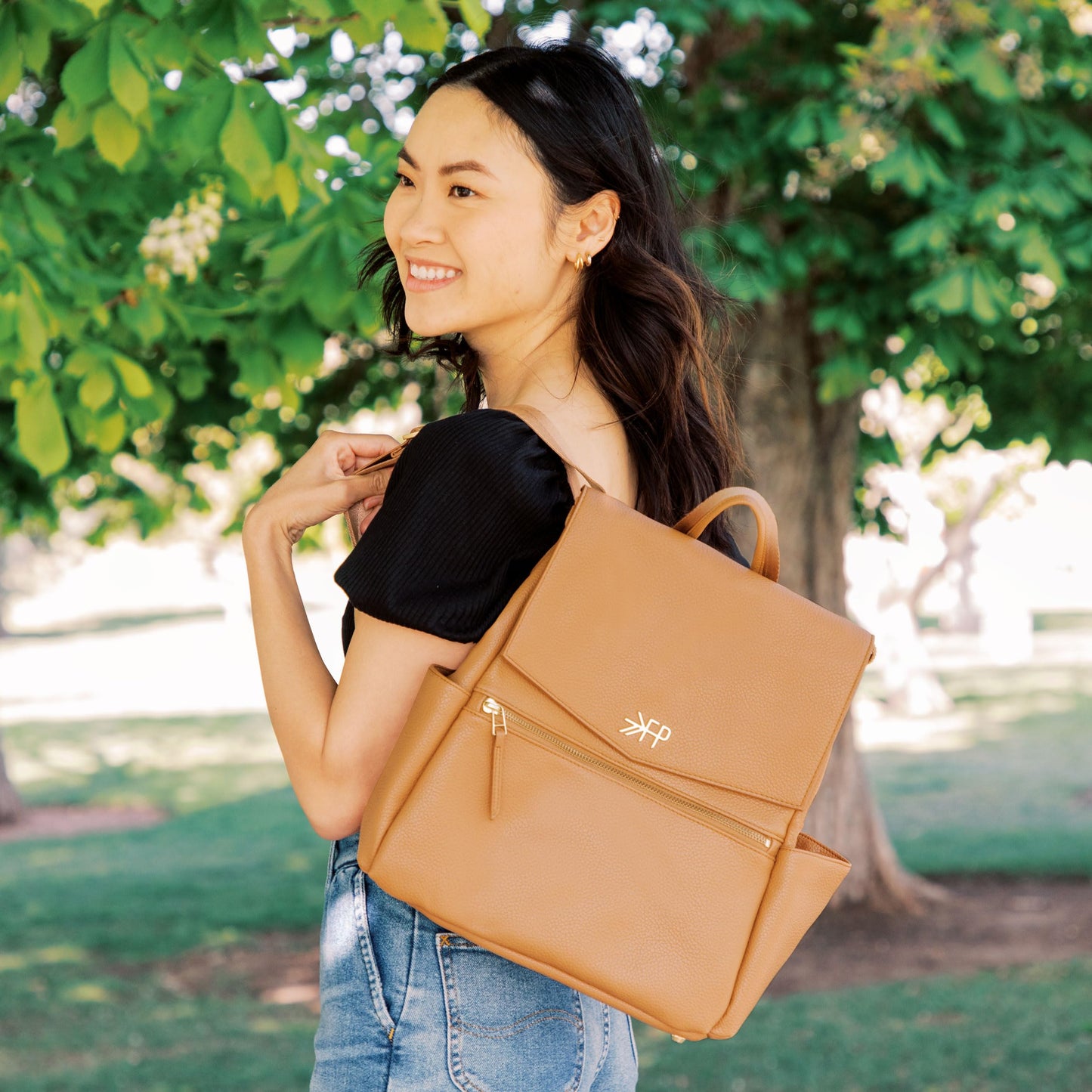 Freshly Picked Mini Diaper Bag II Backpack – Premium Vegan Leather Small Baby Bag with Changing Pad, Compact, Lightweight & Stylish for Moms On-the-Go, Butterscotch