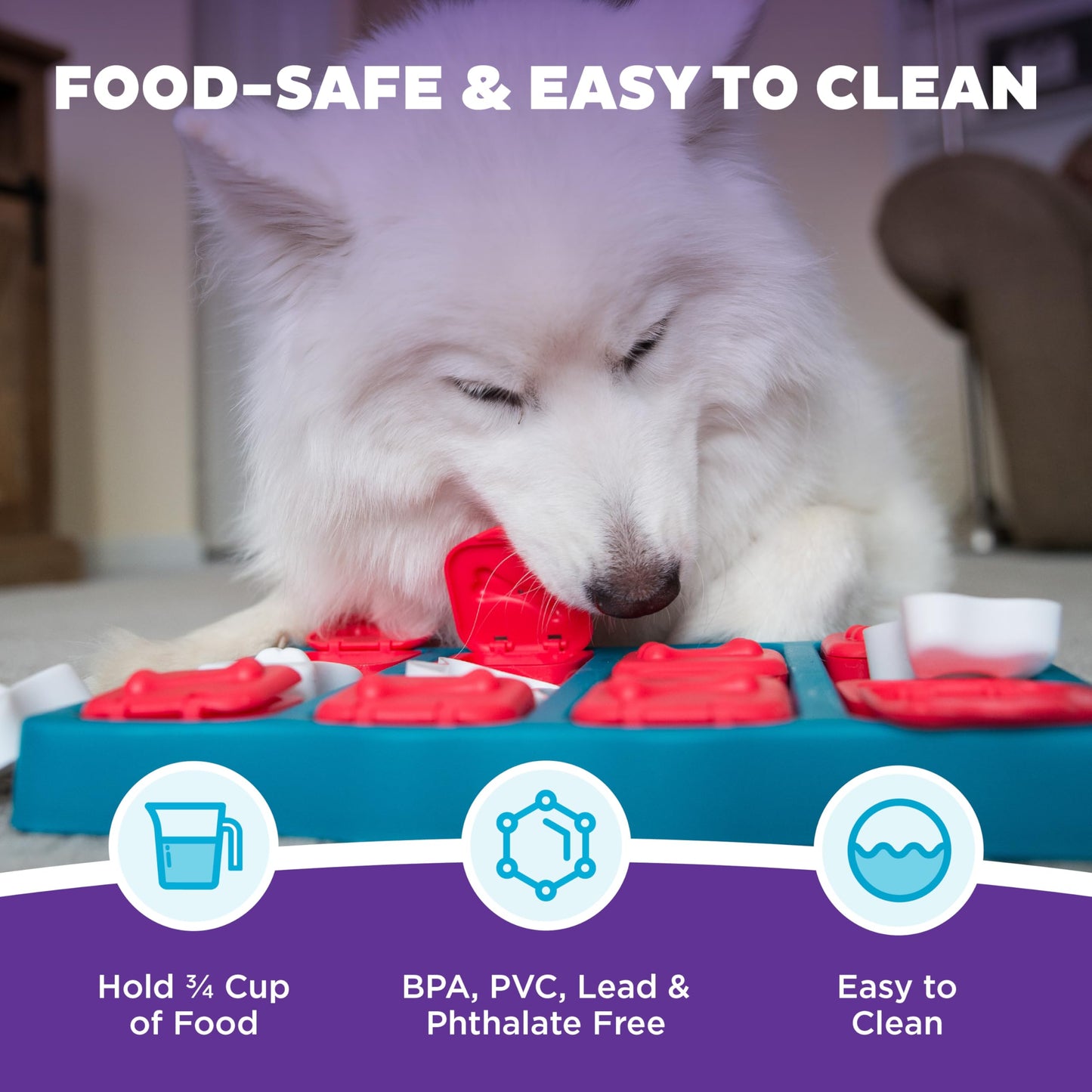 Outward Hound by Nina Ottosson Dog Brick Treat Puzzle Enrichment Toy, Level 2 Intermediate Game, Blue