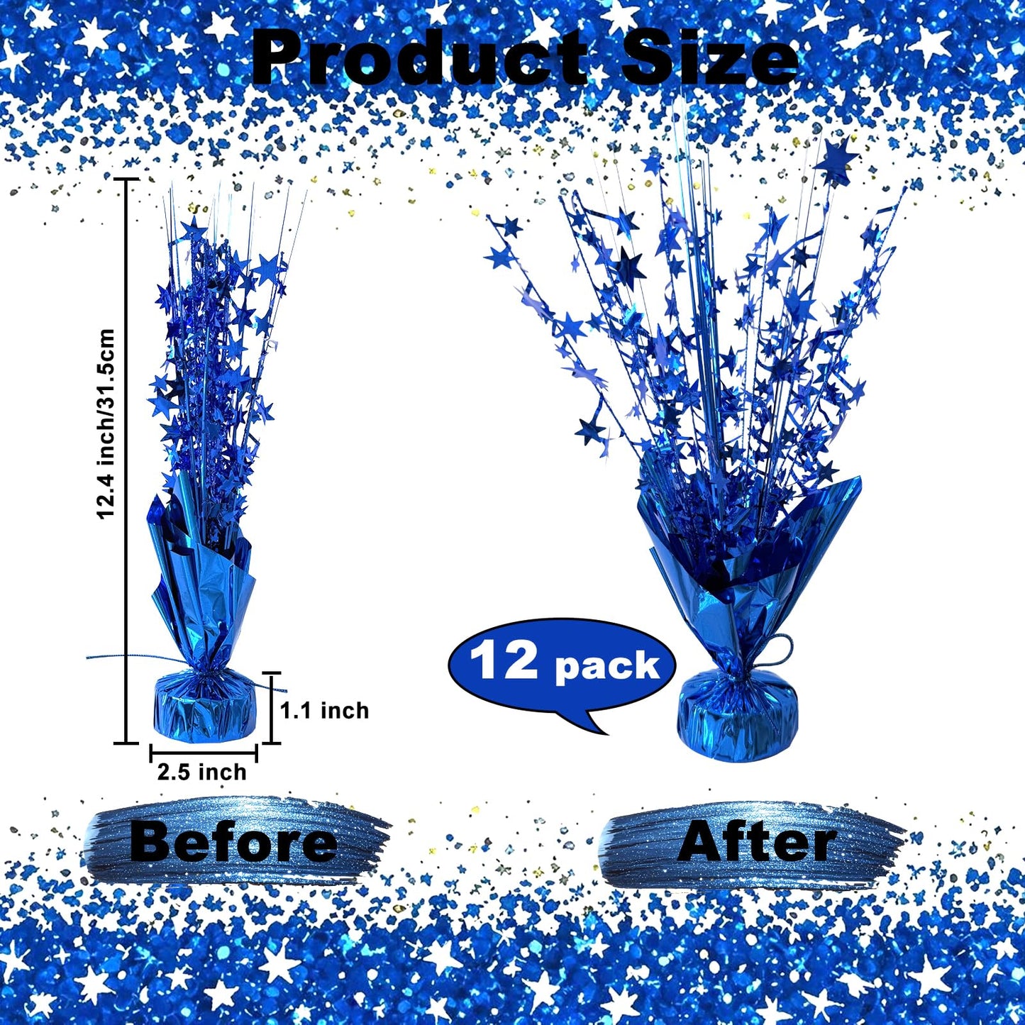 YinNorth 12 Pcs Metallic Foil Spray Centerpiece Party Star Table Decoration Brust Glitter Table Topper Decor for Birthday Graduation Holiday Christmas Dining Celebration New Year Party Supplies, Blue