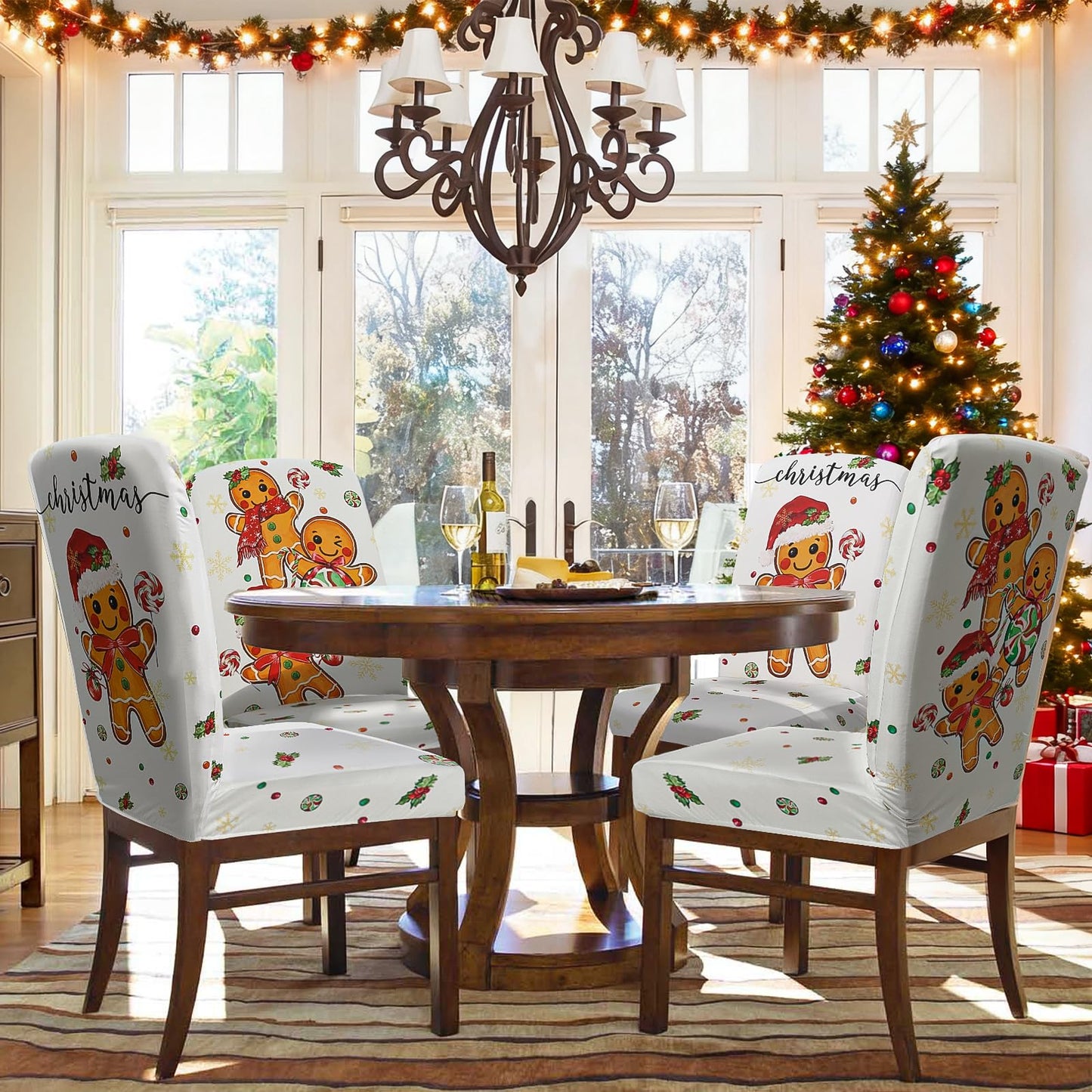 Zifmrtrwn Christmas Chair Cover Set of 6 Gingerbread Winter Dining Room Slipcovers Stretch Parsons Chair Seat Protectors Xmas Holiday Decor-6PCS