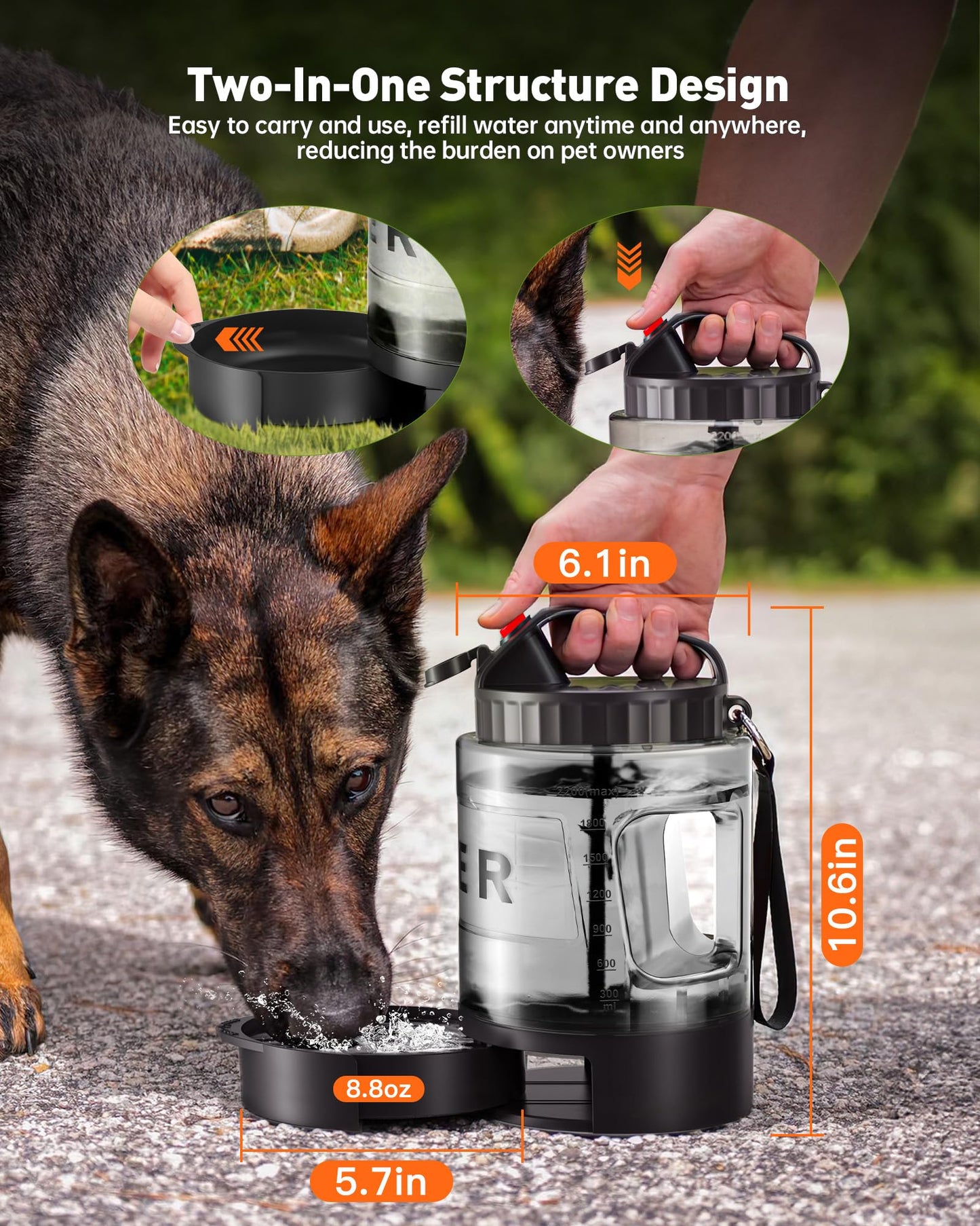 Portable Dog Water Bottle Bowl - 77 oz Travel Water Bowl Dispenser for Dogs Leak Proof, Suitable for Large Pet Drinking, A Must Have for Outdoor, Camping, Walking, Beach, Hunting, and Other Scenes
