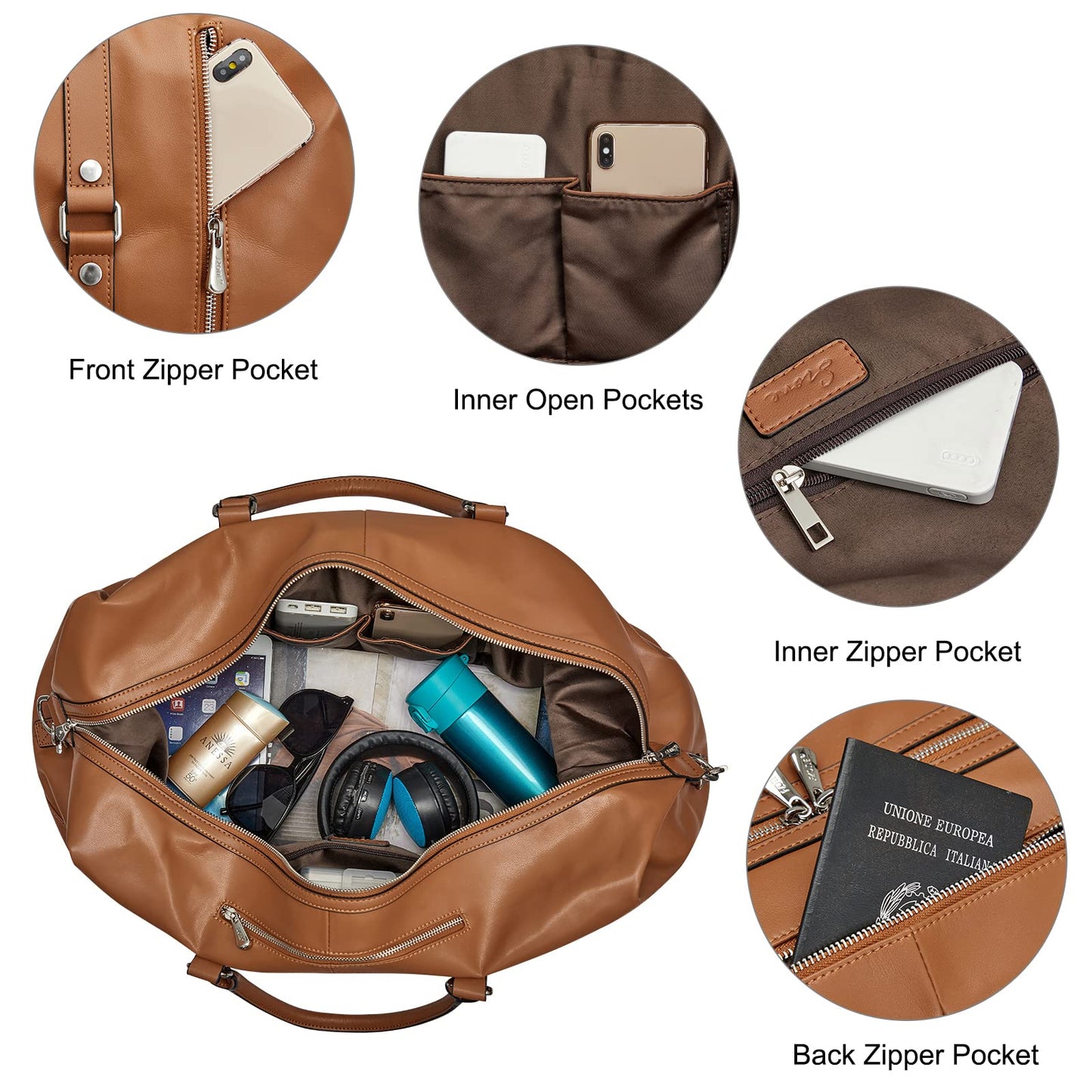 S-ZONE Genuine Leather Women Travel Duffle Weekender Overnight Weekend Carry on Shoulder Tote Bag