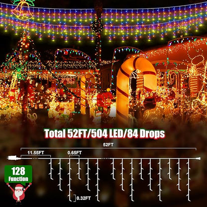 52FT RGB Christmas Lights Outdoor, 504 LED Outdoor String Lights Waterproof Plug in with 8 Modes & Timer, Color Changing Christmas Lights for Tree Party, Garden, Holiday Decorations