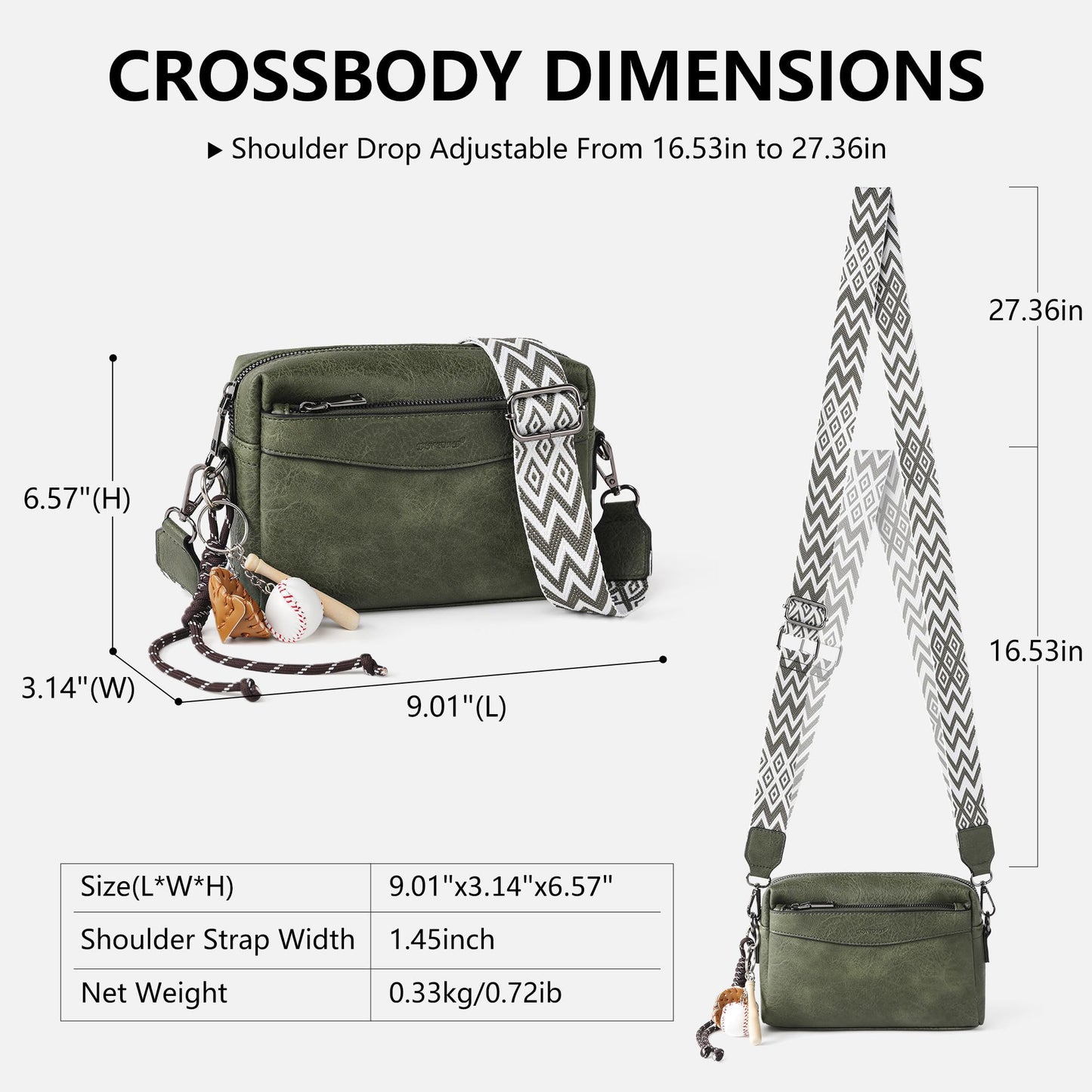 TANTOMI Crossbody Bags for Women, Vegan Leather Crossbody Purses for Women, Triple Zip Cell Phone Shoulder Bag Handbags with Adjustable Wide Strap