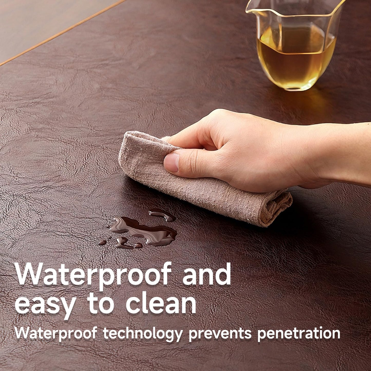 Double-Sided Faux Leather Table Runner, Brown & Coffee Reversible, Waterproof Heat Resistant Non-Slip Wipeable Oil-Proof Tablecloth, for Dining/Coffee/TV Stand/Dresser 13x72 inch