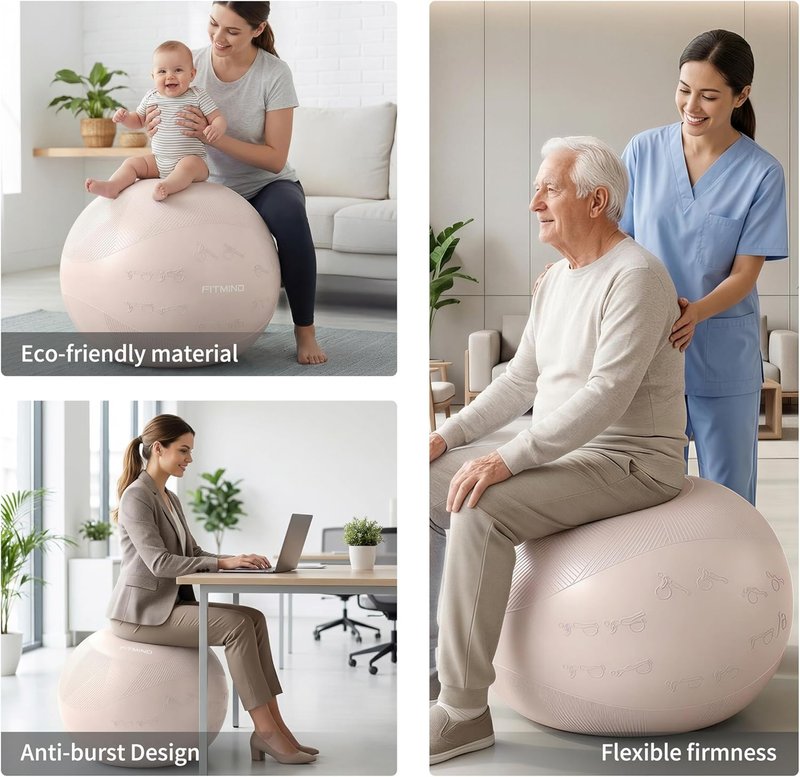 Extra Thick Yoga Ball - Anti-Burst, Slip Resistant Exercise Ball with Pump | 22in, 26in, 30in Sizes for Pilates & Physical Therapy