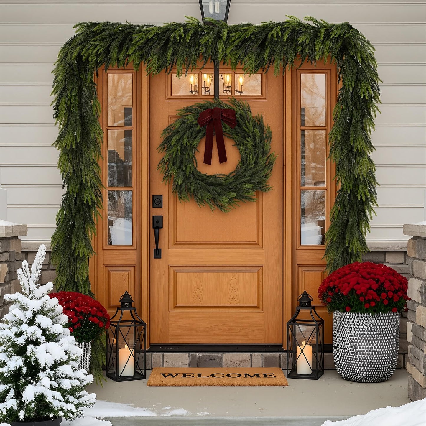 N&T NIETING 15FT Christmas Norfolk Pine Garland Real Touch Pine Artificial Garlands Faux Greenery Garland Winter Christmas Garland for Table Mantle Fireplace Indoor Outdoor Xmas Decorations (1 Pcs)