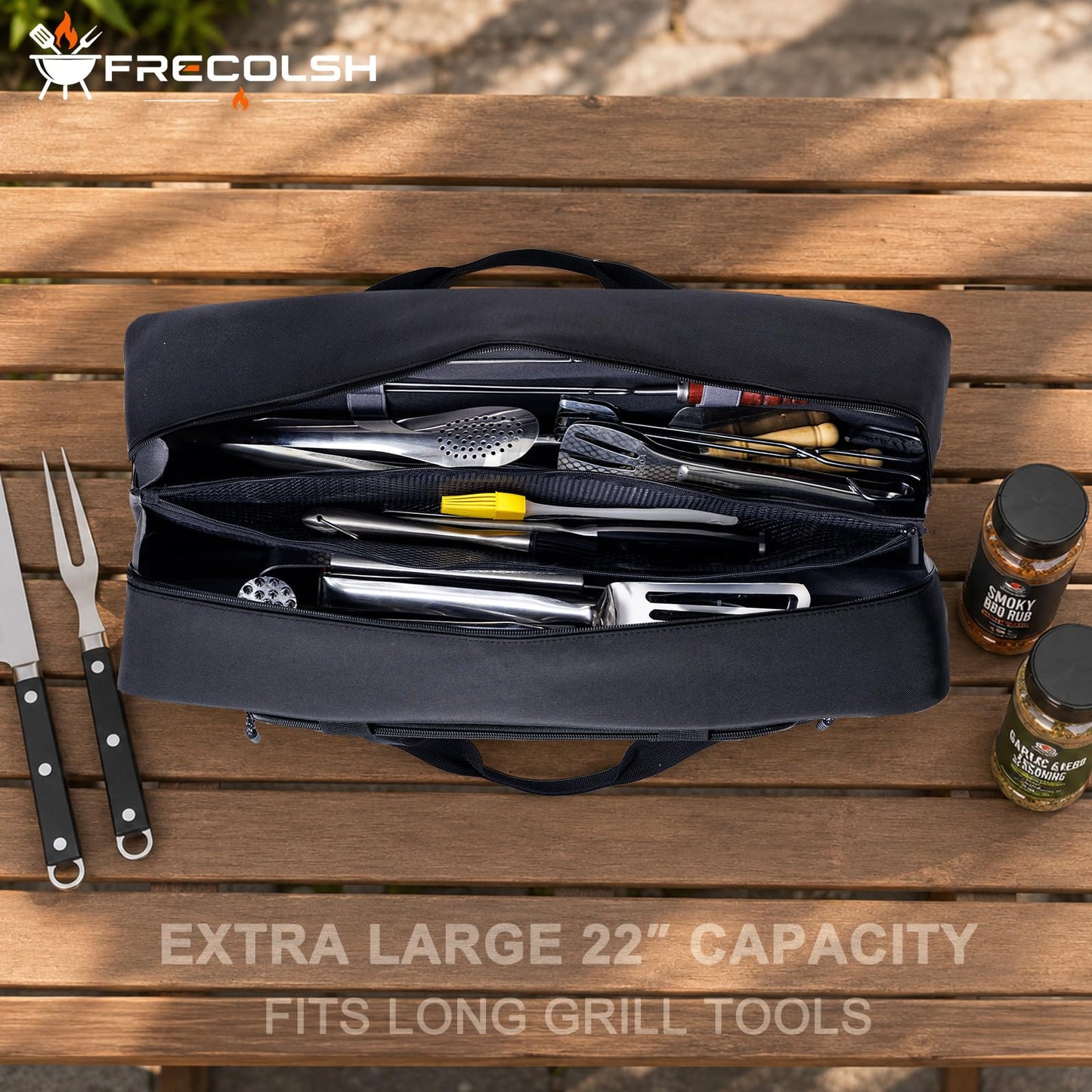 Grill Tool Bag, 22" Heavy Duty BBQ Accessories Organizer with Insulated Lining, Large Grill Utensil Organizer & Caddy for Blackstone Griddle, Camping, Tailgating, BBQ Gifts for Men (Bag Only)