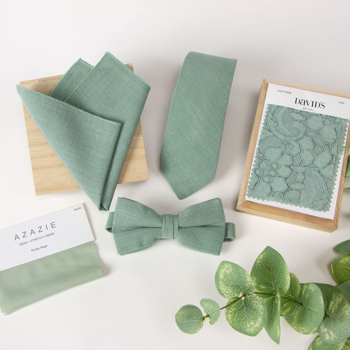 Spring Notion Mens' Linen Blend Suspenders and Bow Tie Set for Groomsmen Wedding, Sage 48 Inch