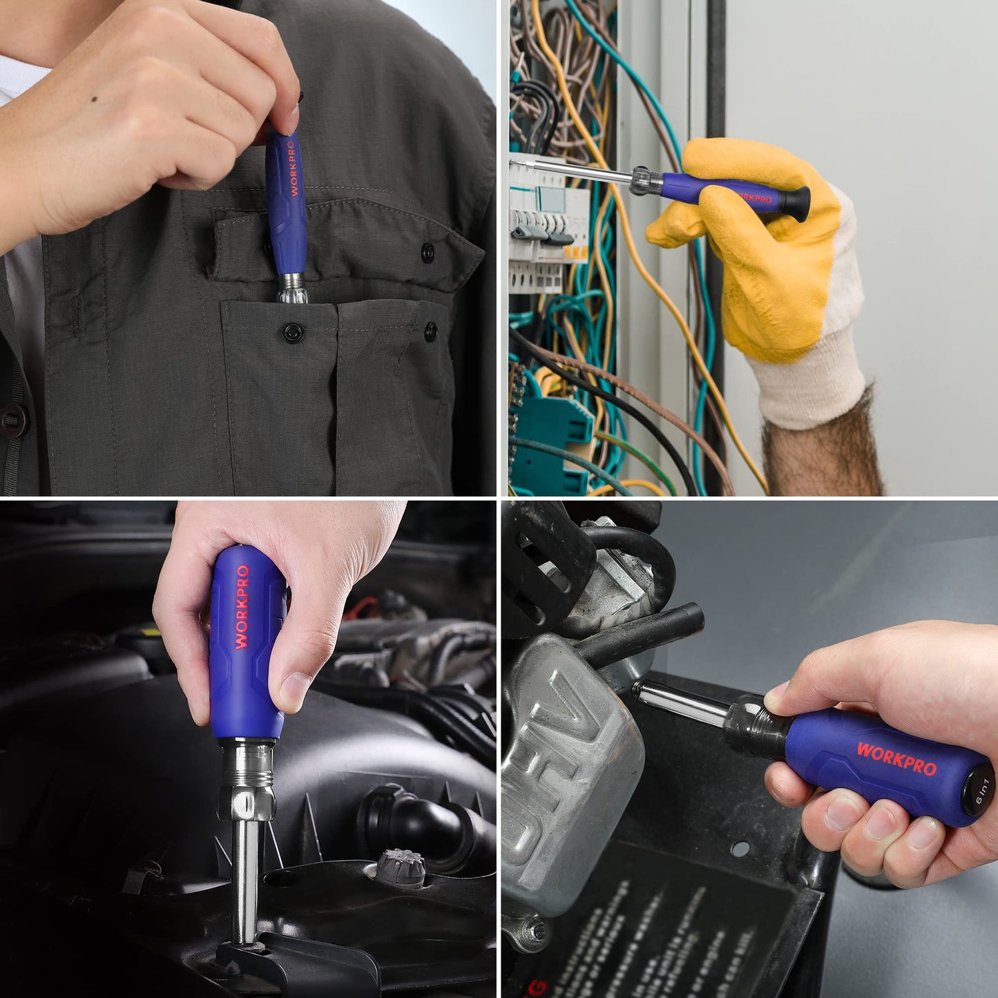 WORKPRO 6-in-1 Basic & 4-in-1 Electronics Screwdriver/Nut Driver Set Tool Confort Grip, 2PCS Portable Screw-driver, 8 Basic & Precision Bits (Philips/Slotted), 2 Nut Driver Sizes