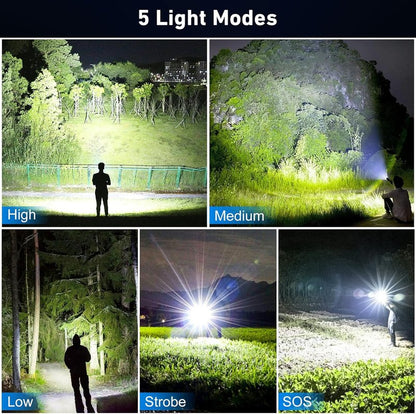 Rechargeable Flashlight - 99,000 High Lumen Brightness | 15H LED Life, 5 Modes, IPX7 Waterproof for Camping & Hiking