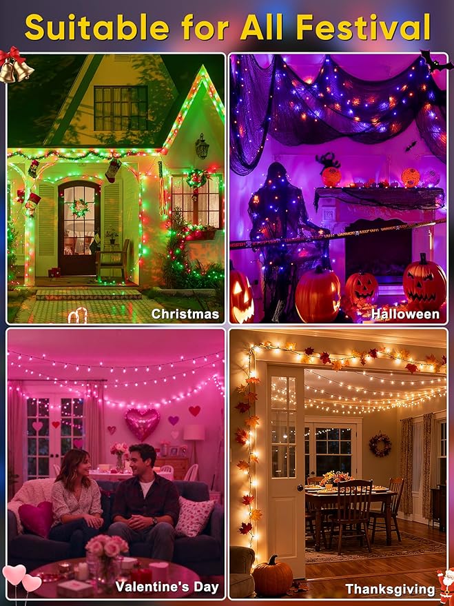 Smart Color Changing Christmas Lights, 66FT 200 LED RGB Christmas String Lights with App & Remote Control, Waterproof Christmas Tree Lights for Outdoor Indoor Party Decor