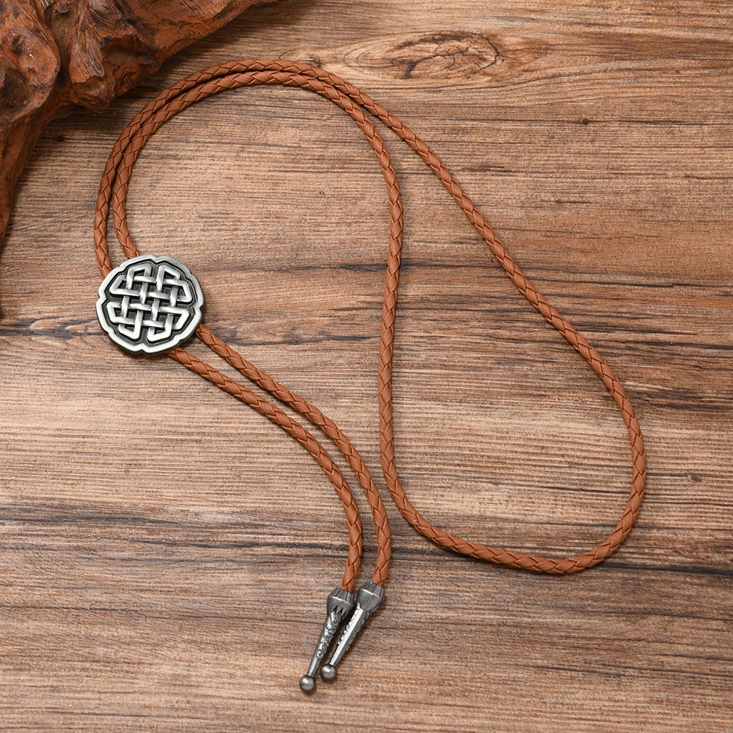 Ynlonghornb Cowboy Bolo Tie for Men and Women, Brown Leather Necktie, Native American Cowboy Accessories for Women (Silver Celtic Knot)