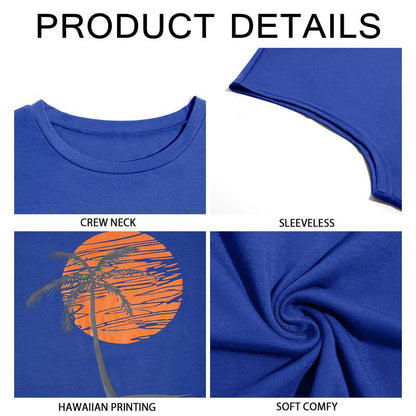 Runcati Mens Sleeveless Tank Tops Workout Gym Muscle Shirts Palm Tree Vintage Hawaiian Summer Beach T Shirts Blue