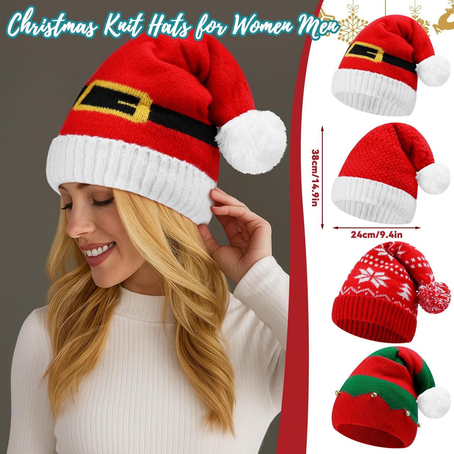 Liitrsh 12 Pack Christmas Winter Accessories Set, 4 Christmas Beanies 4 Knitted Scarves and 4 Pairs of Holiday Socks Soft Warm Xmas Hat Scarf Sock Set for Family Parties Gifts