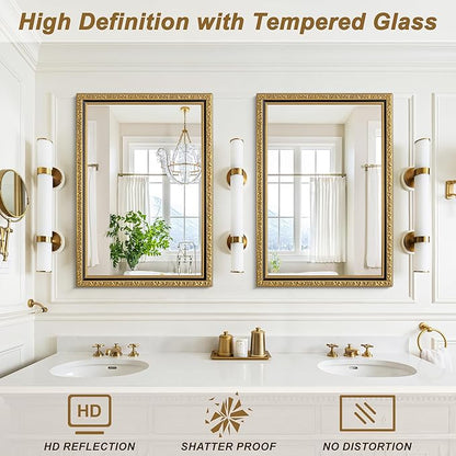 Vintage Black Gold Mirror, 40'' x 28'' Rectangular Antique Wall Mirrors with Ornate Wood Frame, Decorative Mirrors for Living Room, Bathroom, Bedroom, Entryway, Fireplace, Horizontal/Vertical