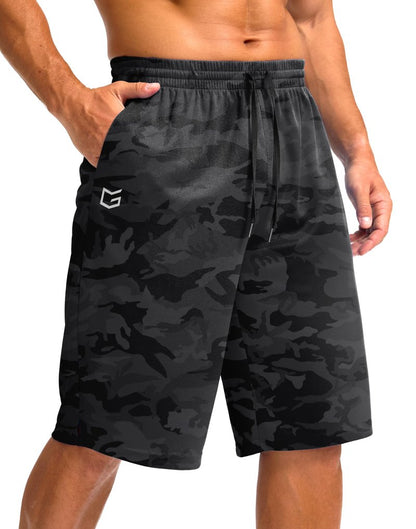 G Gradual Men's Athletic Shorts with Pockets 11" Long Basketball Shorts Lightweight Quick Dry Gym Workout Shorts for Men(Gray Camo,XXXL)