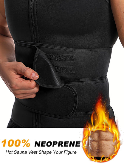 Dokelovy Sauna Suit Vest for Men 2 in 1, Zipper Sauna Waist Trainer with 2 Adjustable Waist Trimmer Belts,BodyShaper for Gym