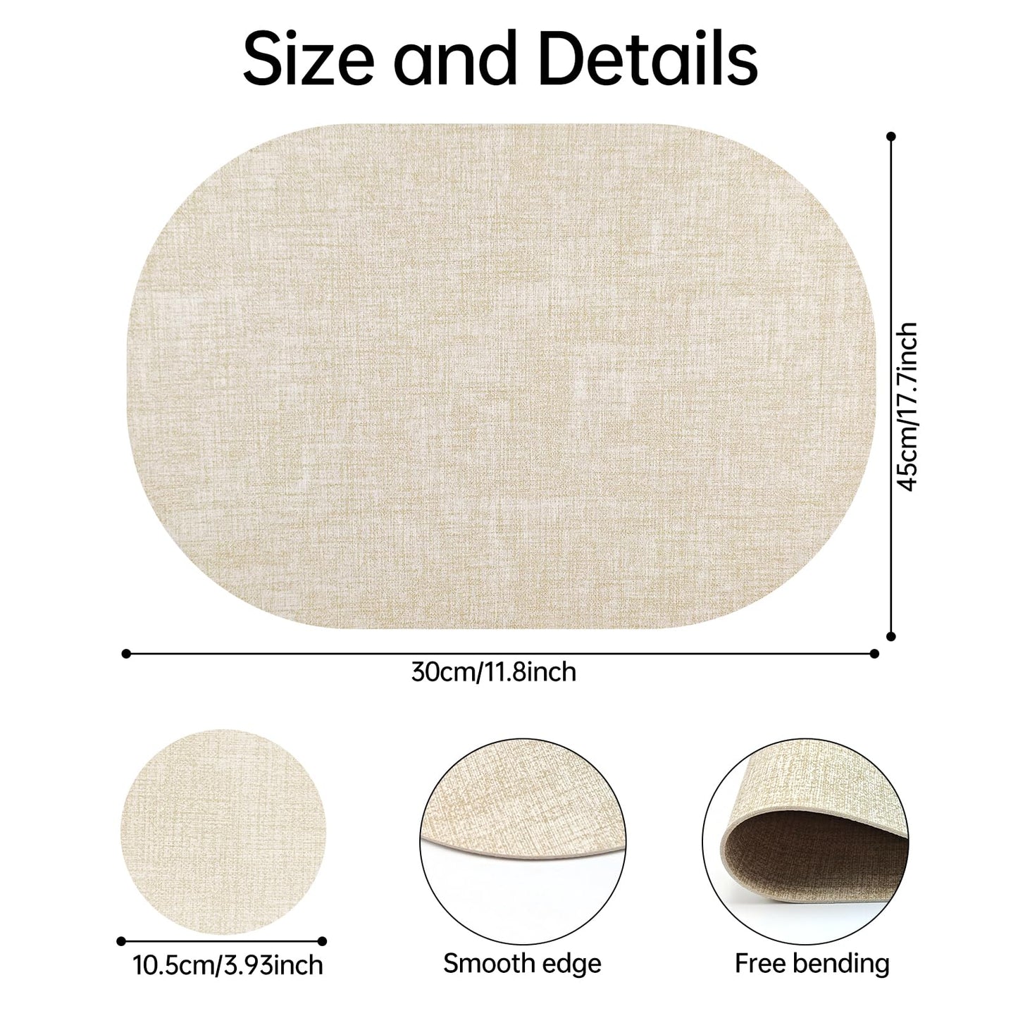 yuuzue Faux Leather Placemats Set of 6 with Matching Coasters, Heat Resistant PU Oval Placemats, Waterproof Wipeable Washable Place Mats, Non-Slip Table Placemats for Dining Table Kitchen Patio