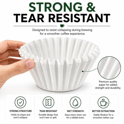 Coffee Filters for 8-12 Cup, 100 Count White Basket Coffee Filters, Strong & Tear Resistant Disposable Paper, Compatible with Most Basket Coffee Makers