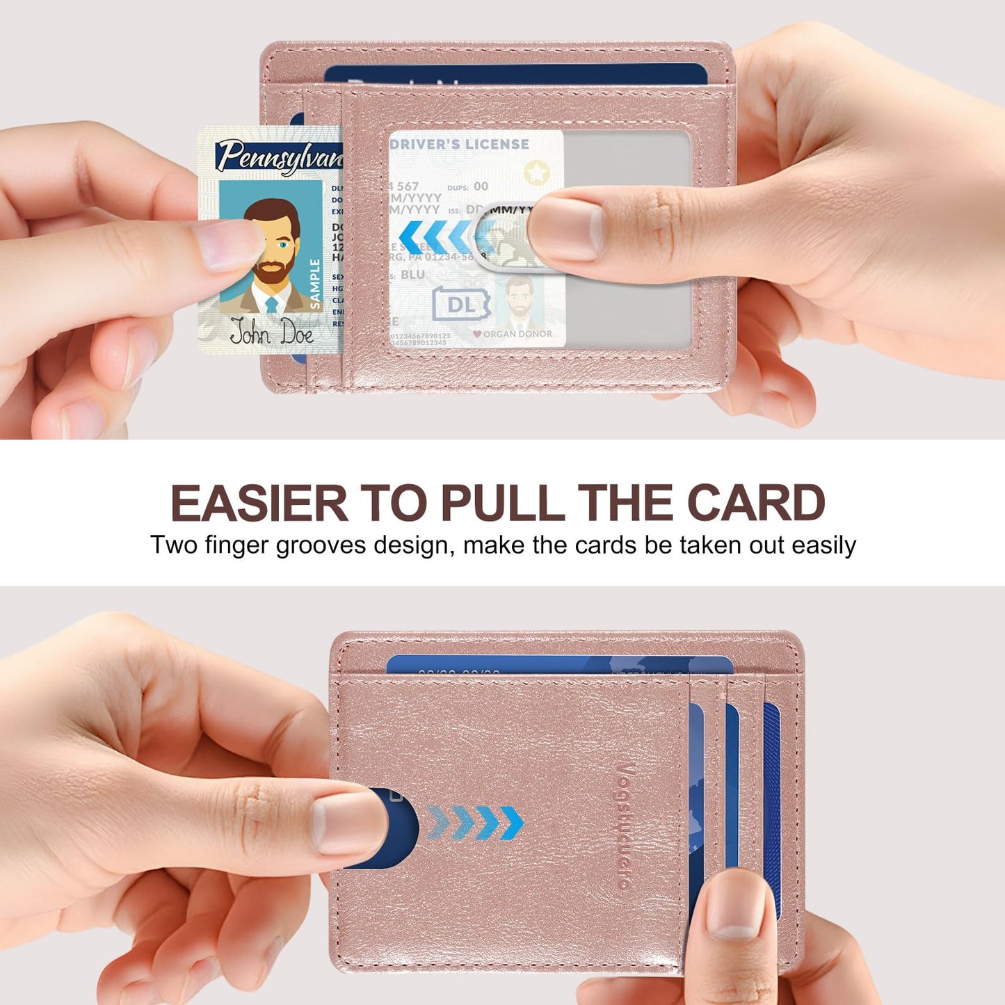 VOGSTYCUERO Front pocket thin wallet for Men Women RFID Blocking Credit Card Holder Card Cases Slim Minimalist wallet with Gift Box (Alaska Pink)