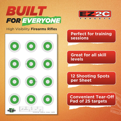 Red Dot Optics Style 10: Small Bore Rifle 50 Feet by EZ2C Targets Paper Shooting Gun Target High Visibility Firearms Rifles 11" x 17" (25 Count)