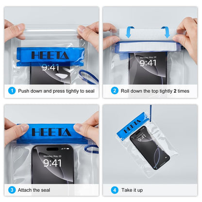 HEETA 5-Pack Clear Waterproof Dry Bag Pouch, Water Tight Cases Dry Bags Document Holder for Camera Mobile Phone Maps, Kayaking Boating (Blue)