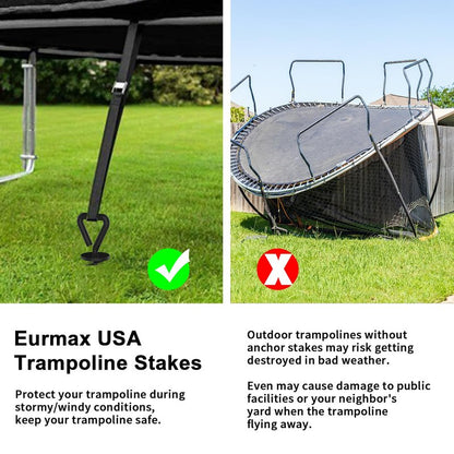 Eurmax USA 4 Pack Heavy Duty Ground Stakes,Industrial Grade Spiral Steel Screw-in Trampoline Anchors with 4 Reinforced Straps,High Wind Stabilizing Kit for Dog Tie-Out,Canopies,Sheds,Swing Sets,Black