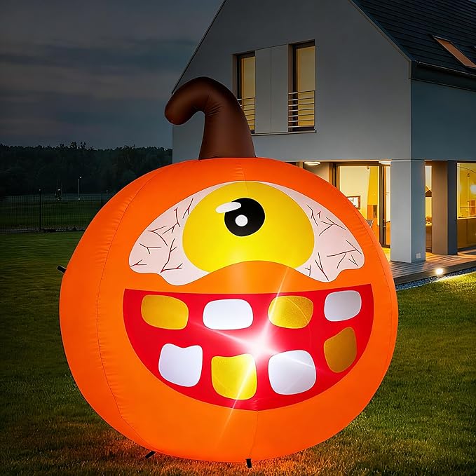 Halloween Inflatables Pumpkin Decorations Outdoor - 4 FT Inflatable Pumpkins for Yard Blow up Cute Blow up with LED Build-in for Garden Lawn Indoor Party Decor