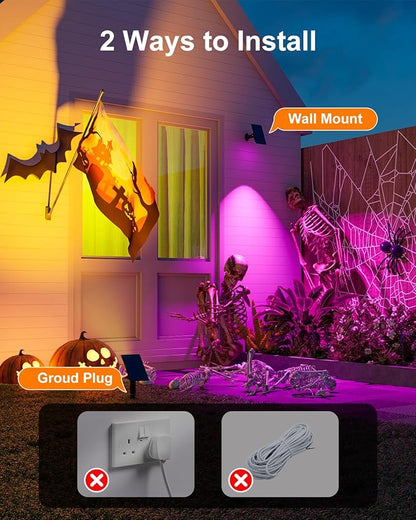 6 Pack Color Changing Solar Power Spot Lights for Halloween Decorations, Skeletons, Tombstones, Ghost, Outdoor Waterproof LED Landscape Spotlight Lamp for Outside Yard, Tree, Flag, Garden, Statues