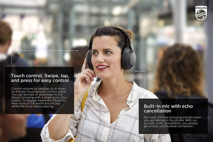 Philips PH805 Active Noise Canceling (ANC) Over Ear Wireless Bluetooth Performance Headphones w/ Hi-Res Audio, Comfort Fit and 30 hours of playtime (TAPH805BK)